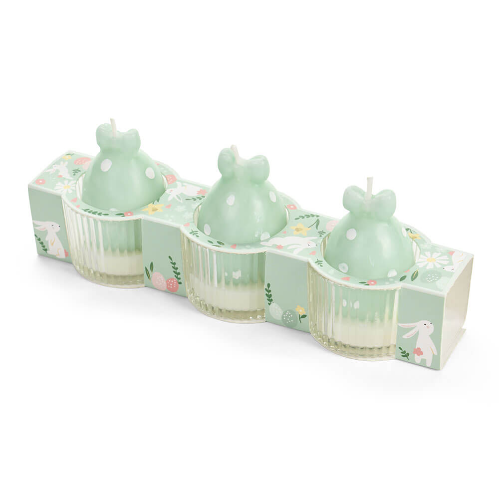 Nuvole dioffa Set 3 bougies vertes Egg PePen 9h 1 Set de trois bougies vertes Nuvole di Stoffa en forme d'oeuf avec oreilles en verre