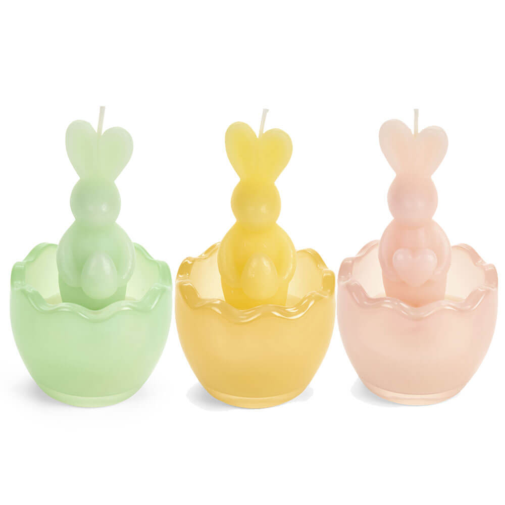 Nuvole di Stoffa Candele Coniglio in Uovo Vetro Ø6,5 1 Candela Nuvole di Stoffa con coniglio in mezzo uovo di vetro colori pastello