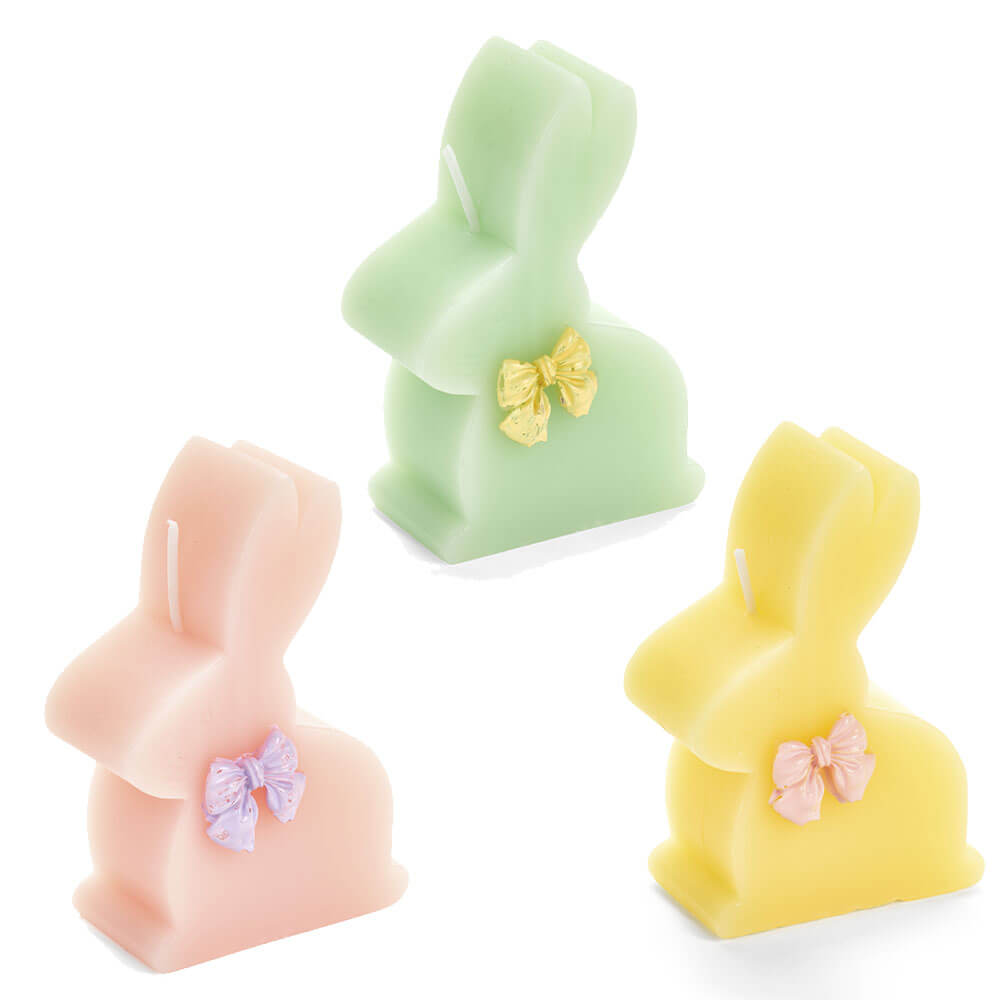 Velas decorativas Nuvole di Stoffa en forma de conejo con lazo Colores pastel