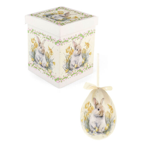 Uovo pasquale bianco decorato PePen in polistirolo con scatola h 15 cm