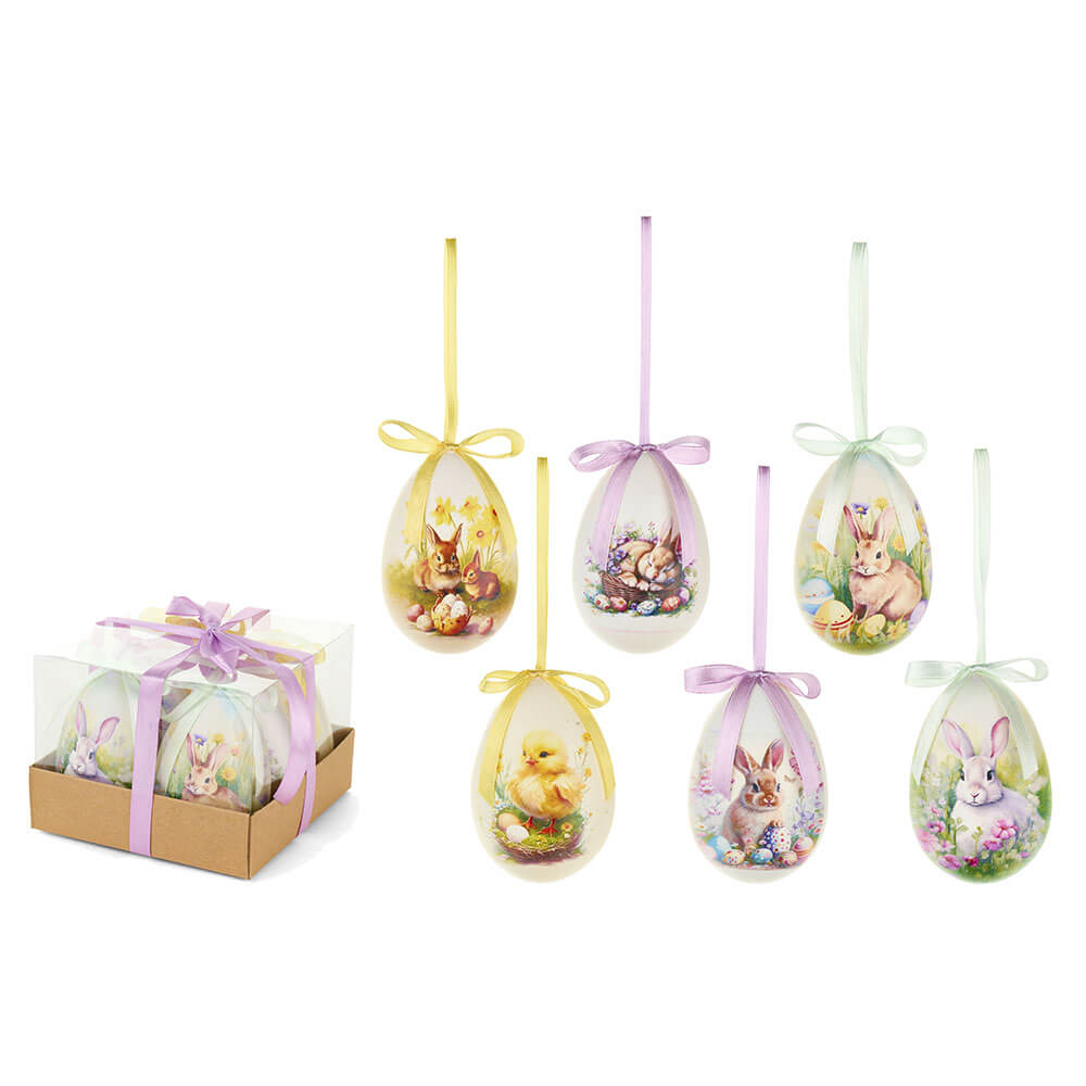 Set 6 uova decorative pasquali Nuvole di Stoffa PePen con nastrino