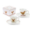 Pareja de tazas de café de porcelana Nuvole di Stoffa Sweet Bear de 90 ml con platillos decorados y caja de regalo a juego.