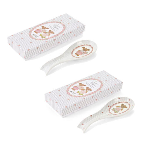 Poggiamestolo in porcellana Sweet Bear con orsetti, righe o pois e scatola regalo coordinata.