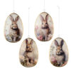 Décorations suspendues en fer blanc en forme d'œuf avec des lapins et des fleurs pastel, collection PePen.