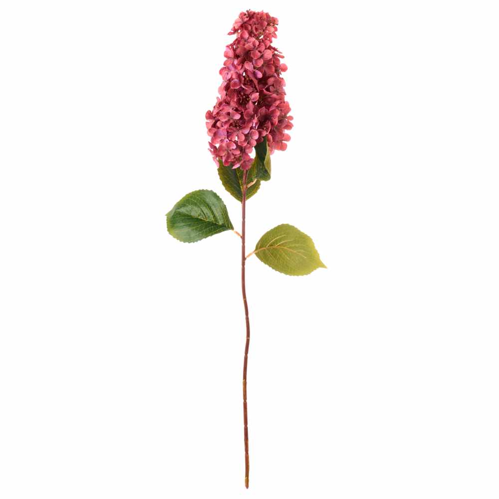 Nuvole di Stoffa Hortensia Mauve h 82 cm 1 Branche artificielle d'hortensia en grappe mauve avec feuilles vertes et longue tige, hauteur 82 cm.