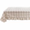 Tovaglia Blanc Mariclo Bolgheri beige a quadri con gala arricciata da 10 cm lungo il bordo.