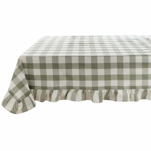 Tovaglia Blanc Mariclo a quadri vichy verde e bianco con bordo a gala arricciata da 10 cm.