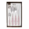 Set posate Nuvole di Stoffa 24 pezzi con manico rosa in melamina e dettaglio a cuore, in confezione regalo.