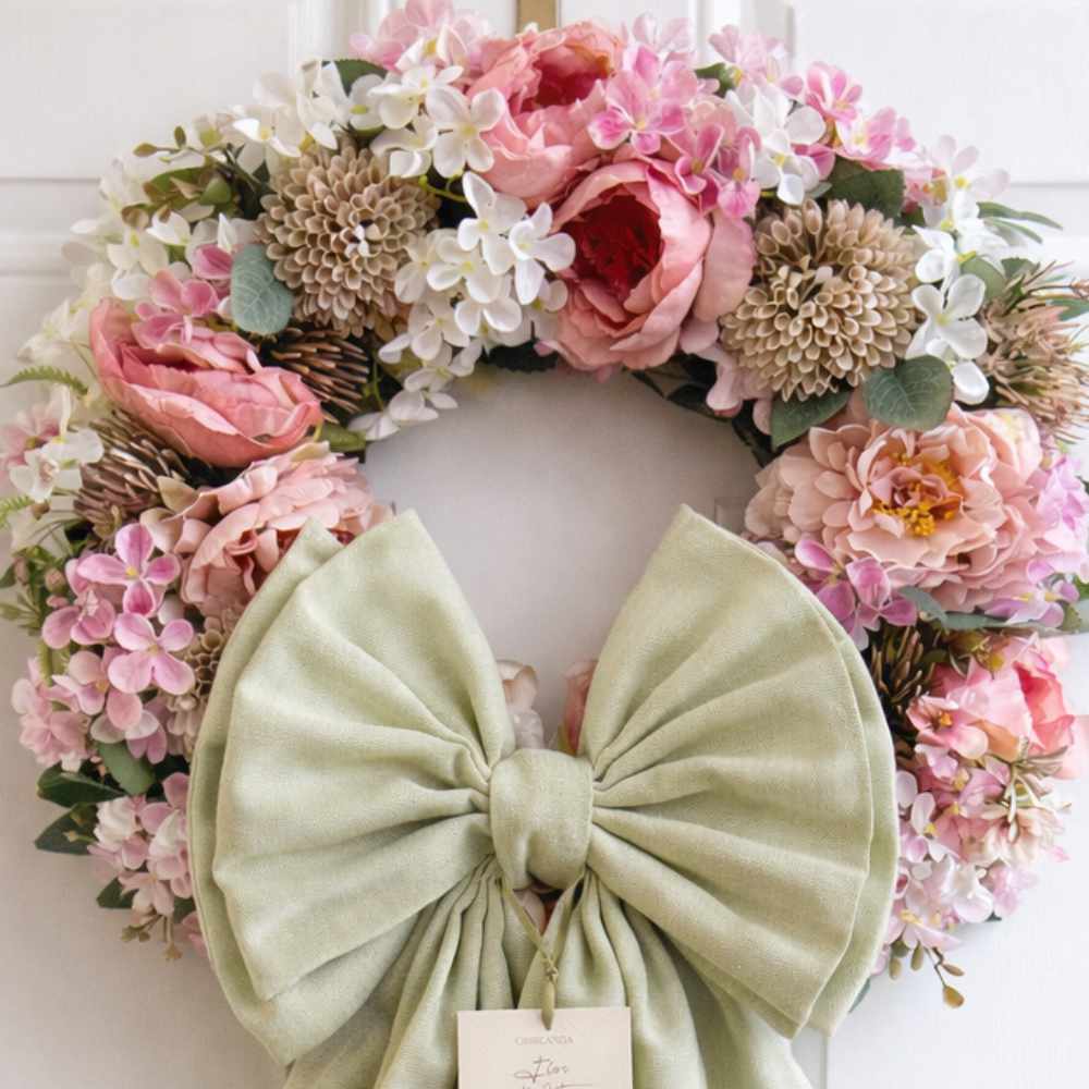 Madame Fioccò Guirlande en soie 45 cm avec noeud vert 2 Madame Fioccò Guirlande en soie 45 cm avec noeud vert – Image 2