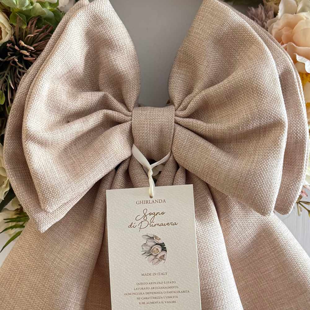 Madame Fioccò Ghirlanda Sogno di Primavera 45 cm fiocco beige - immagine 2