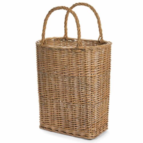 Cesto rettangolare in vimini intrecciato con doppi manici, colore naturale, 66x19x40,5 cm.