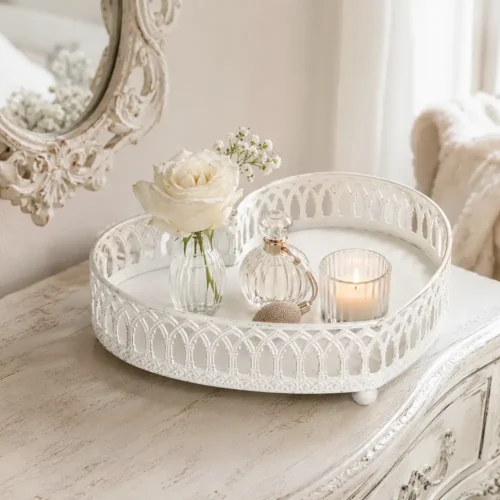 Mathilde M Plateau en métal en forme de coeur Blanc 28 cm