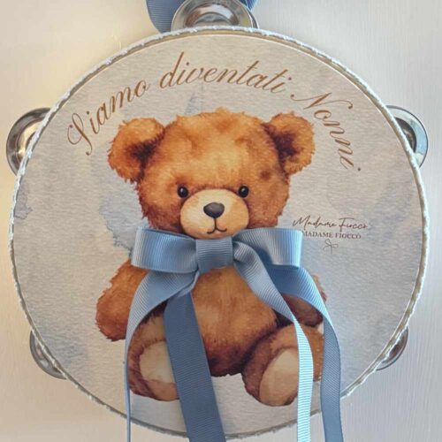 Alternative view of Tambourin Siamo Diventati Nonni bleu ciel Ø 18 cm