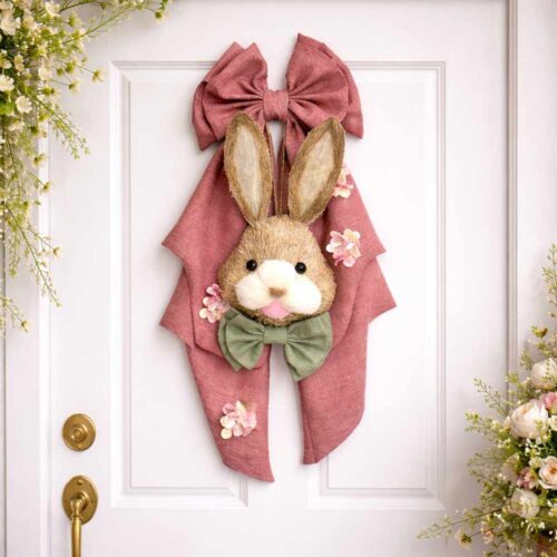 Alternative view of Madame Fioccò Fiocco Fiaba di Primavera rosa con coniglio h80