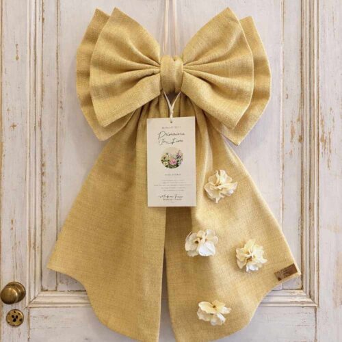 Fiocco dorato h 65 cm con applicazioni floreali chiare collezione Primavera Madame Fioccò