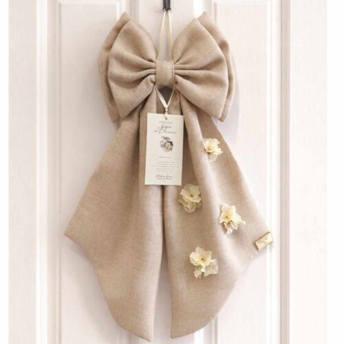 Fiocco beige da appendere con fiori applicati, linea Sogno di Primavera Romantico, Madame Fioccò