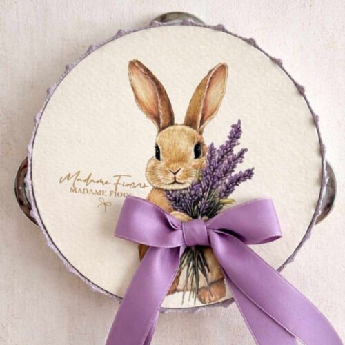 Alternative view of Madame Fioccò Tamburello 10 cm coniglietto con fiocco lilla