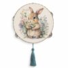Tamburello dondolo 18 cm con coniglietto e fiori e nappa verde ottanio Madame Fioccò