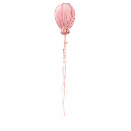 Mongolfiera decorativa Nuvole di Stoffa Fiorirà rosa H 24 cm in tessuto plissé con nastri pendenti e margheritine.