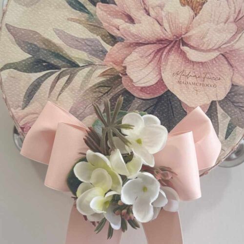 Alternative view of Madame Fioccò Tambourine Fior di Seta 18 cm avec noeud rose