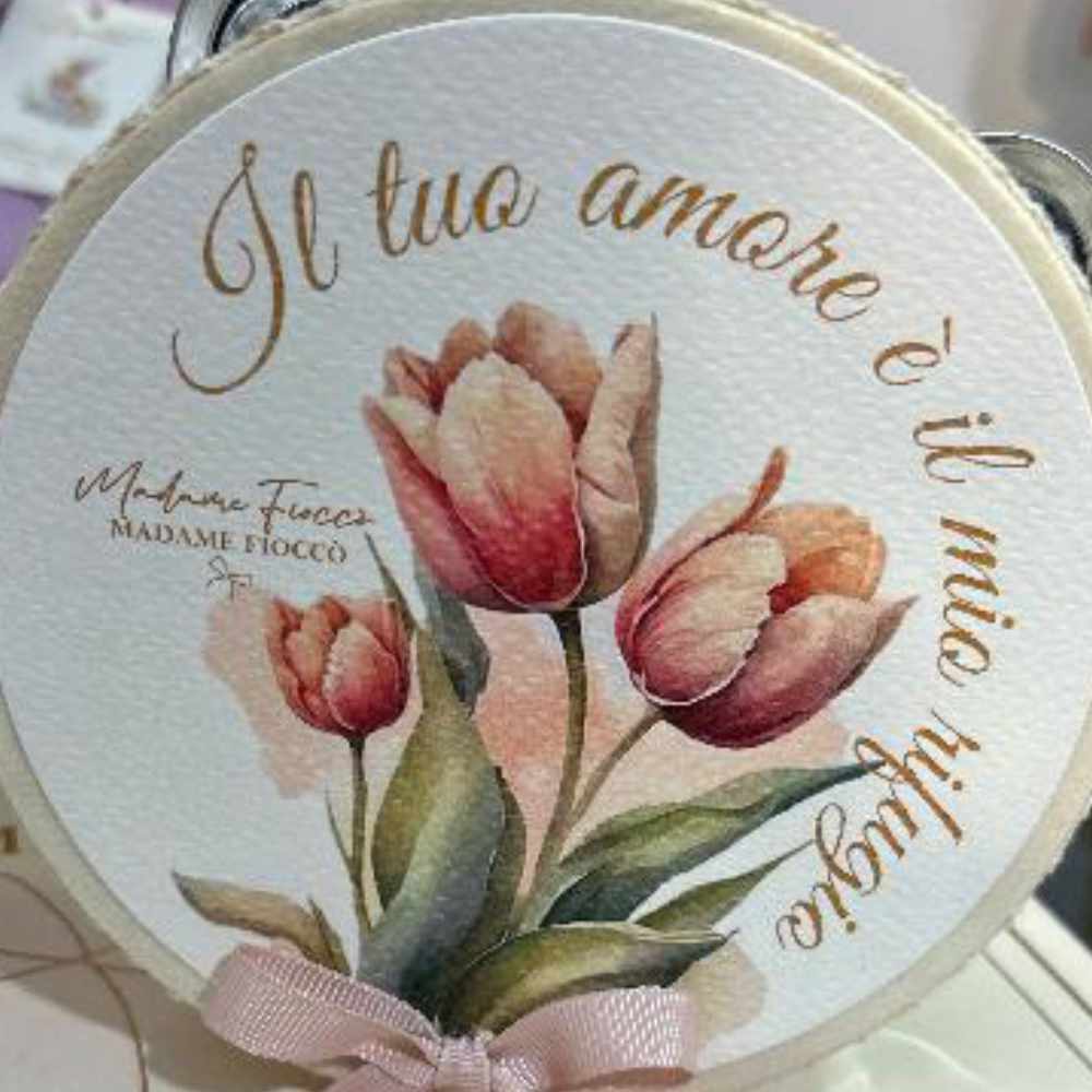 Madame Fioccò Tambourin Tulipes Pêche 13 cm 2 Madame Fioccò Tambourin Tulipes Pêche 13 cm – Image 2