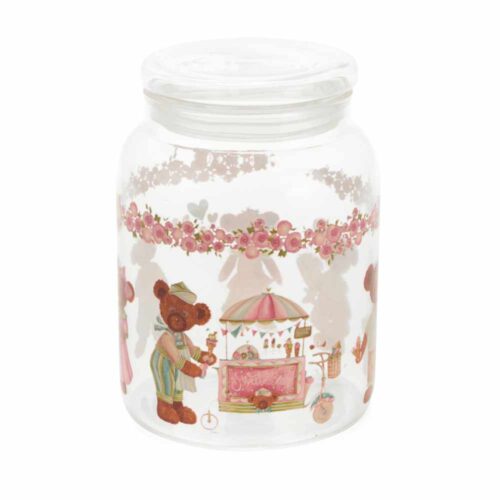 Barattolo ermetico in borosilicato Nuvole di Stoffa Sweet Bear 11,6x16 cm con decori rosa e illustrazione orsetto.