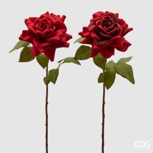 EDG Paire de Roses Rex Ouvertes Rouges H 52
