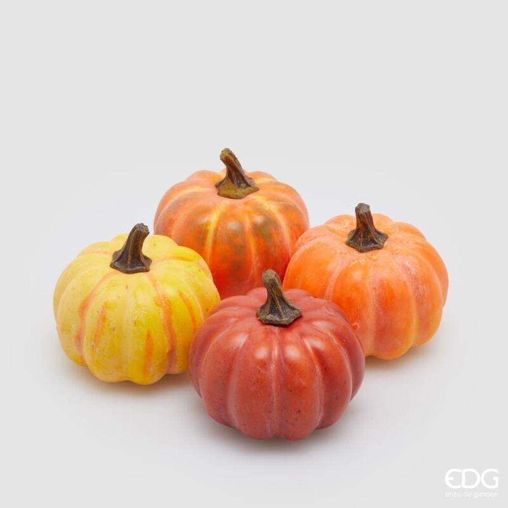 EDG Citrouille ronde orange assortie H 8 - Lot de 4 pièces
