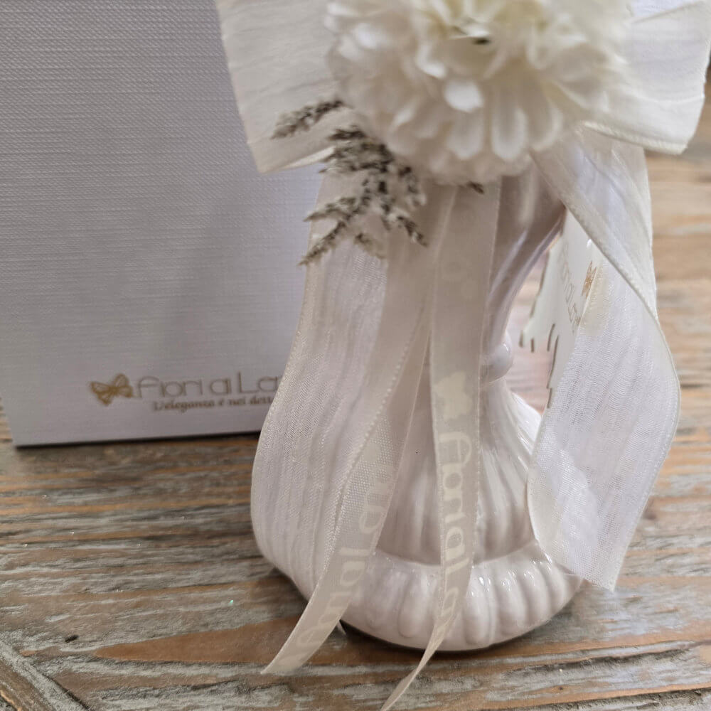 Candelabro in Ceramica Beige con Dalia e Scatola Regalo Ø8xH17 cm | Fiori di Lena - immagine 4