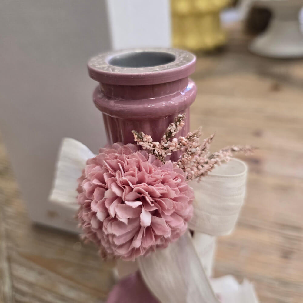 Fiori di Lena Candelabro in Ceramica Rosa Antico con Dalia Ø8xH17 cm - immagine 2