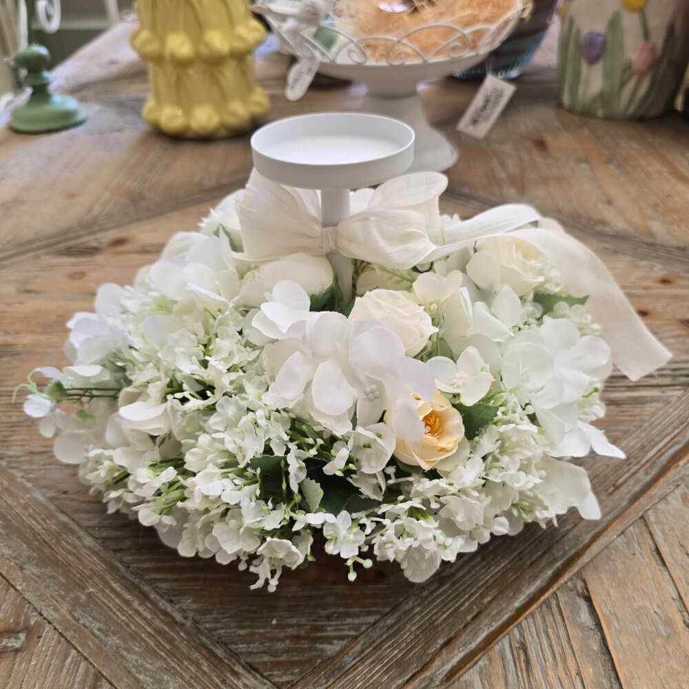 Candelabro Fiori di Lena con Hortensias Blancas y Niebla Ø25 cm - Imagen 2