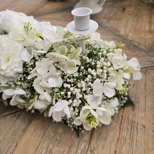 Alternative view of Fiori di Lena Candeliere a 3 Fiamme con Decoro Floreale Bianco e Nebbiolina 60 cm