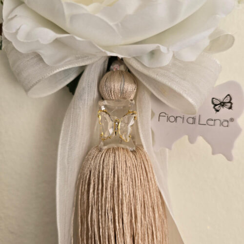 Alternative view of Fiori di Lena Nappa Decorativa Beige da Appendere con Peonia, Ortensia e Farfalla H 30 cm