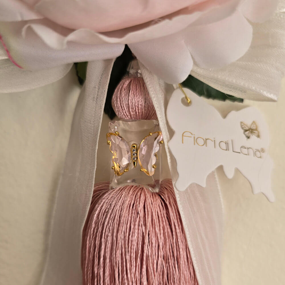 Fiori di Lena Tassel décoratif rose avec pivoine, hortensia et papillon H 30 cm – Image 2