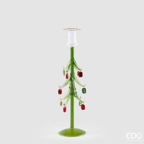 EDG Portacandela Pino Gemme Verde Rosso H 35