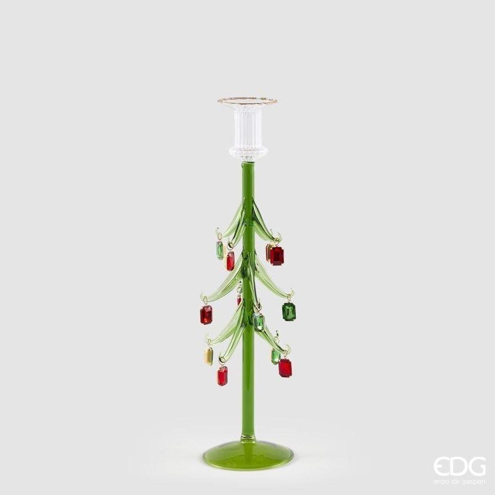 EDG Portacandela Pino Gemme Verde Rosso H 35
