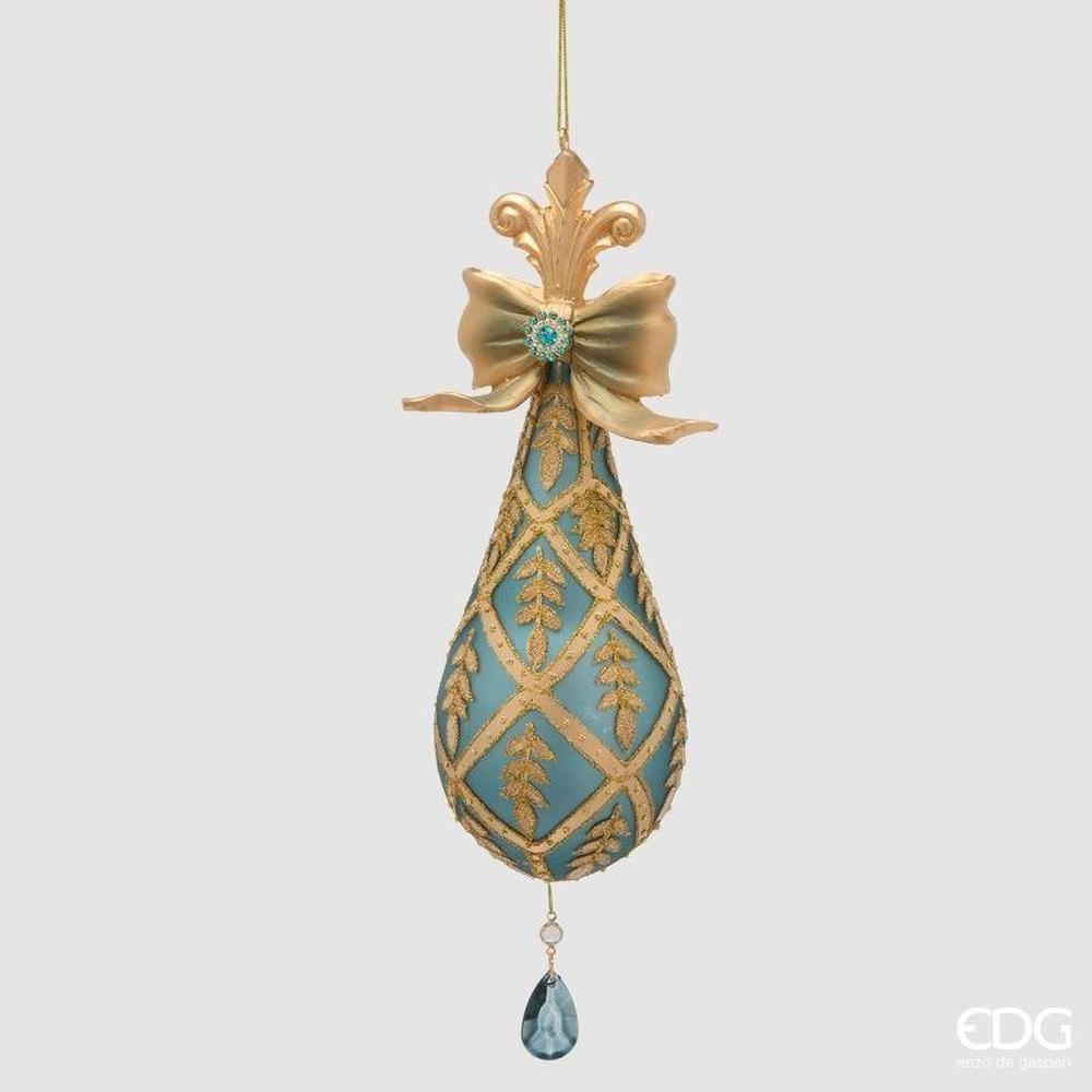 EDG Goccia da Appendere con Fiocco Blu Oro H 25