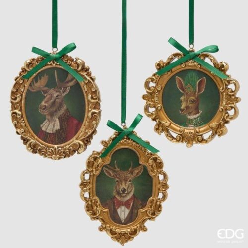 EDG Renna in Cornice da Appendere Verde Oro H 12 - 3 modelli