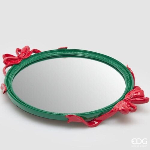 EDG Vassoio Decorativo Fiocchi Ovale Verde Rosso H 6 L 51