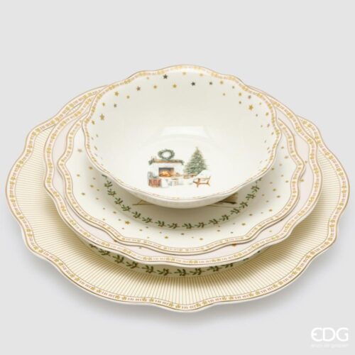 EDG Service de Table Cheminée Blanc Vert pour 6 personnes 24 Pcs – Image 7