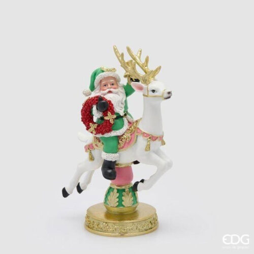 EDG Babbo Natale con Renna Verde Oro H 28