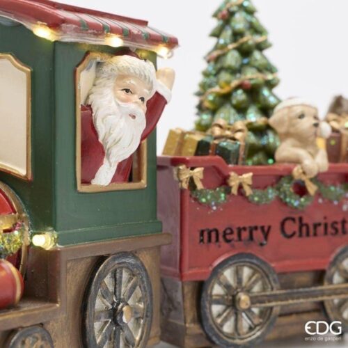 EDG Treno con Babbo Natale LED e Musica Verde Rosso L 37 - immagine 3