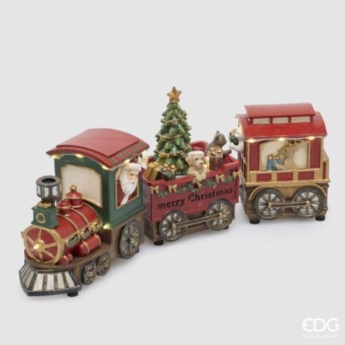 EDG Treno con Babbo Natale LED e Musica Verde Rosso L 37