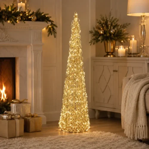 EDG Árbol LED rizado, cono dorado, 120 de altura