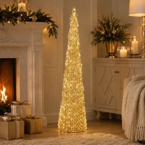 EDG Árbol LED rizado, cono dorado, 150 de altura