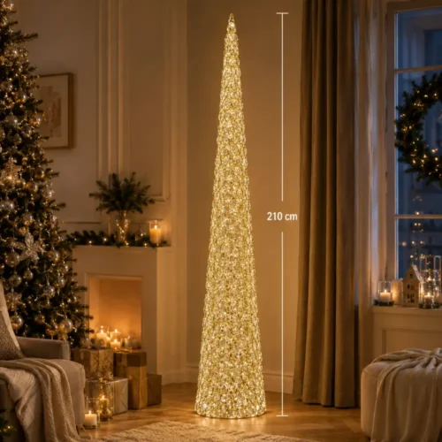 EDG Árbol LED rizado, cono dorado, 210 de altura