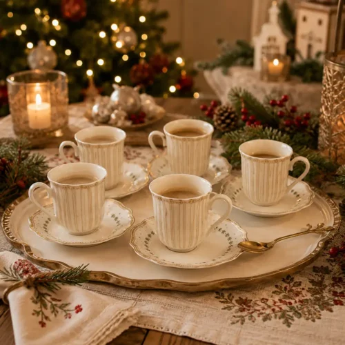 EDG Lot de 6 Tasses à Café Caminetto Blanc Vert H 6