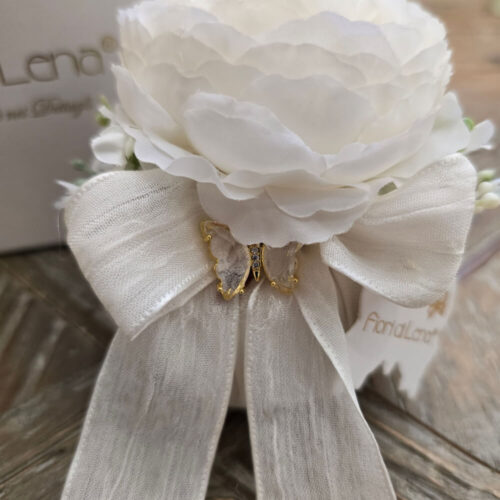 Alternative view of Fiori di Lena Pouf Bianco con Ranuncolo e Farfalla Ø7 cm con Scatola Regalo