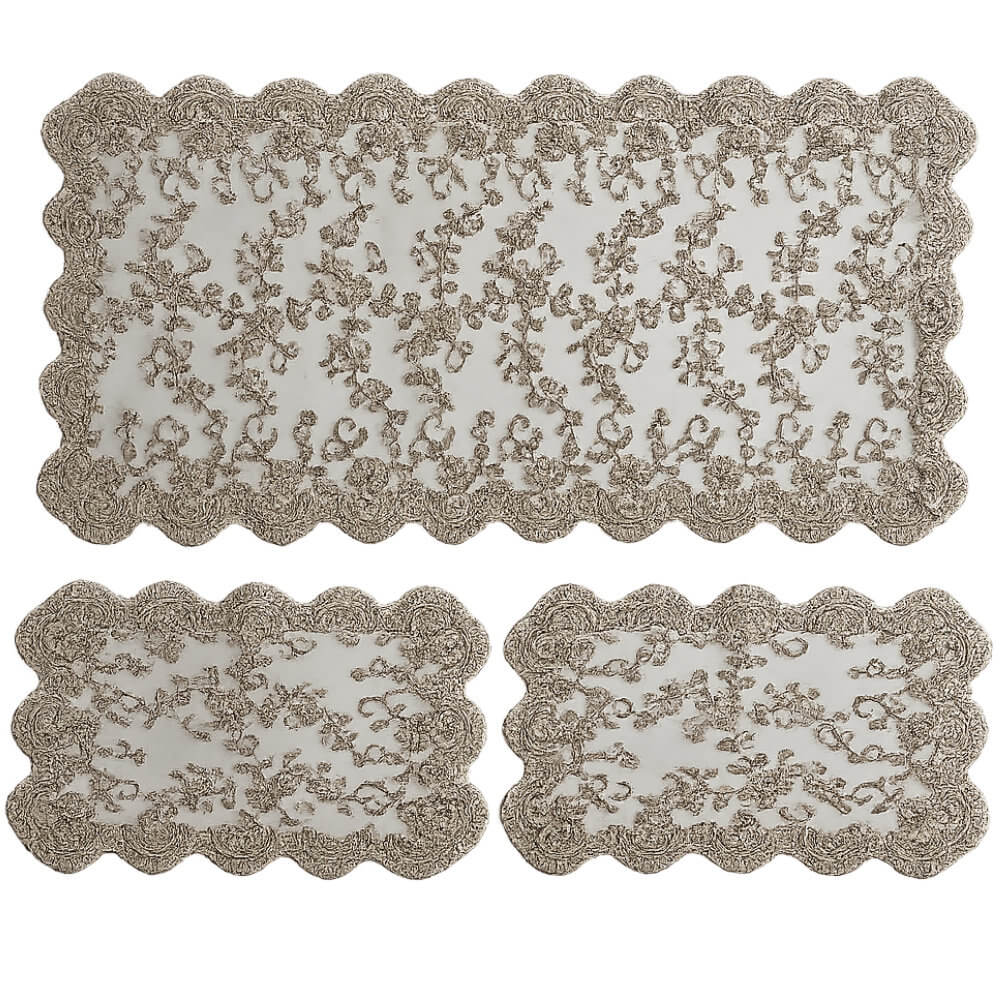 Fiori di Lena - Bande Tris et 2 napperons en dentelle Rebrodè gris tourterelle – Image 3