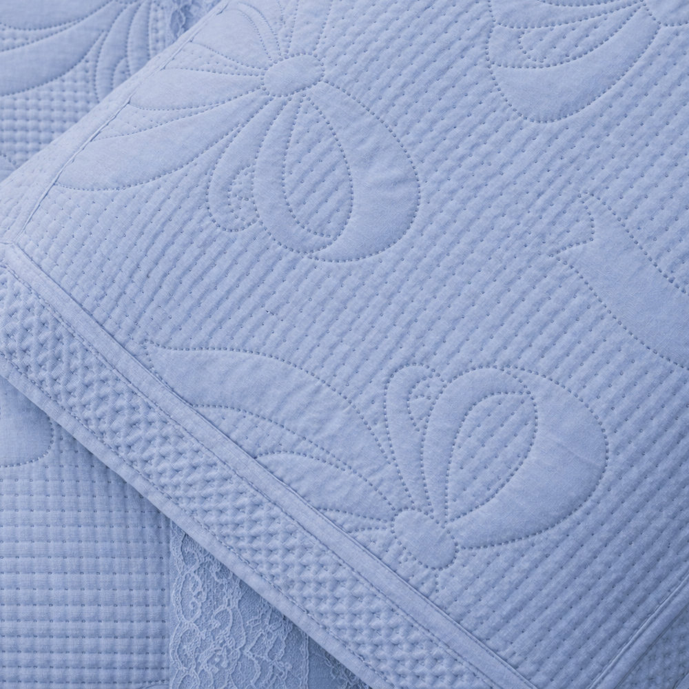 Colcha doble azul claro con 2 fundas de almohada L'Atelier 17 - Imagen 3